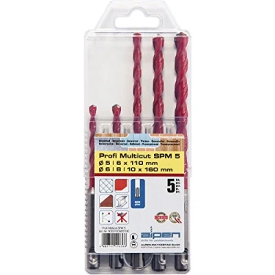 Image of Alpen 100905100 SPM 5 &quot;Multicut&quot; SDS Plus Tungsten Carbide Multipurpose Drill Bits, Orange/Silver