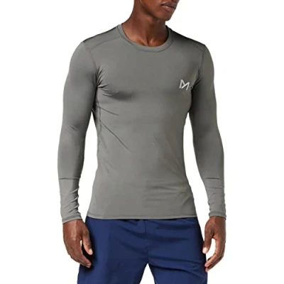 Image of MEETYOO Men&#039;s MenÂ’s Compression Base Layer Top Long Sleeve T shirt Sports Gear Fitness Tights for Running Gy Shirt, Grey 1, S UK