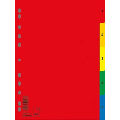 Image of Dividers DONAU PP A4 230x297mm 1 5 Sheets Assorted Colours/Document Archiving/Type / Kind No Description Card/Index Pomóż/Material PP/Colour Colours/Format
