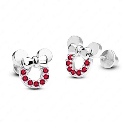 Image of Kaguyo Silver Earrings for women, 925 Sterling pave Amethyst Clear Blue red Zirconia Cute Mouse Stud Women Girls kids, Design Birthday Gift (silver mouse)