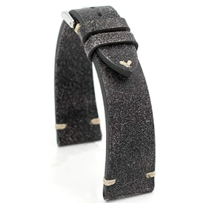 Image of RIOS1931 Sagittarius Vintage Cowhide Leather Watch Strap Handmade in Germany Robust 20 mm Scratched black,