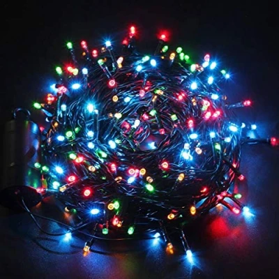 Image of HomeZone 300 Multi Coloured LED Battery Powered String Lights 8 Lighting Modes with Timer Function Hanging Warm White Chasing Festive Fairy for Indoor Outdoor Christmas Decorations