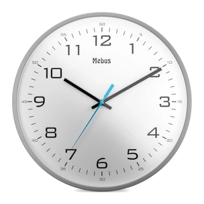 Image of Mebus Bold Large Numbers Analogue Quartz Wall Clock, Gray, 30 cm Diameter