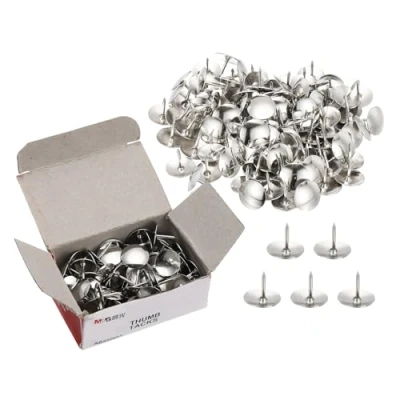 Image of M&amp;G 200 pcs Thumb Tacks, Push Pins Thumbtacks Strong Pushpins Rust proof Metal Steel Flat Head for Wall Cork Board Bulletin Wood Decorative, 2 Pack Paper Box, Silver Tone