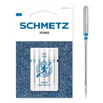 Image of SCHMETZ Domestic Sewing Machine Needles 5 Jeans 130/705 H J Needle Size: 90/14 Suitable for Working with and Similar Fabrics