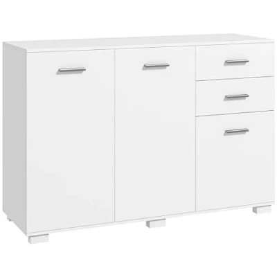 Image of HOMCOM Sideboard, Modern Storage Cabinet with 2 Drawers, 3 Doors and Adjustable Shelves, Kitchen for Living Room, Dining White