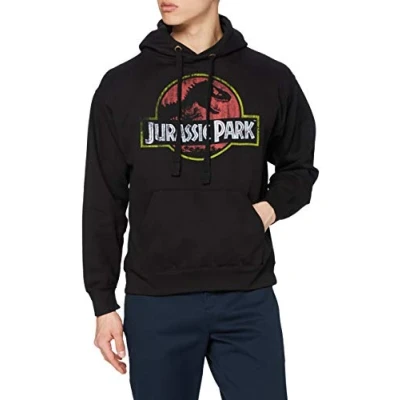 Image of Jurassic Park Men&#039;s Distressed Logo Hoodie, Black (Black Blk), M UK