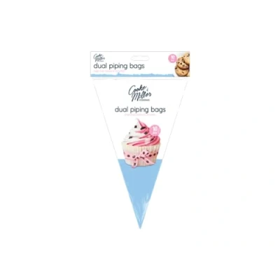 Image of Pink &amp; White Plastic Dual Piping Icing Bags, Pack of 10 (30 cm x 28.5 cm) Pipe Two Colours at Once, Ideal for Home Baking Professional Use