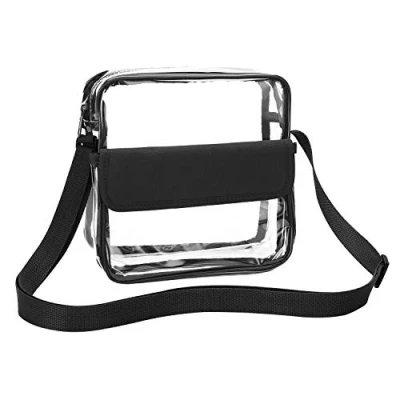 Image of QKURT Clear Crossbody Messenger Shoulder Bag with Adjustable Strap, Concert Stadium Approved Transparent Purse for Women Men, Waterproof &amp; Black
