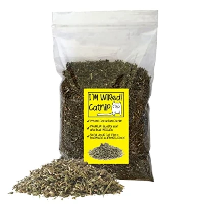 Image of Catnip Dried Leaves Buds Mix I&#039;M WIRED Strong Canadian Resealable Treats Cat Nip (28g)