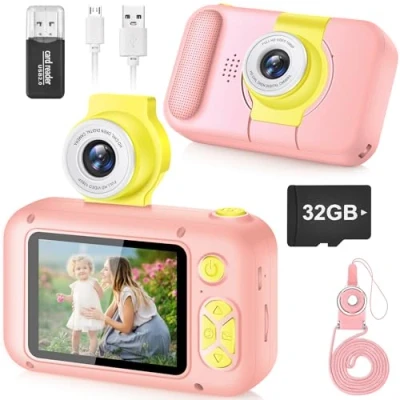 Image of Kids Camera,ARNSSIEN Camera for Kids,2.4in IPS Screen Digital Camera,180Flip Lens Camera,Children Selfie with Playback Game,Christmas/Birthday Gift 3 4 5 6 7 8 9 10 Year Old Girl Boy