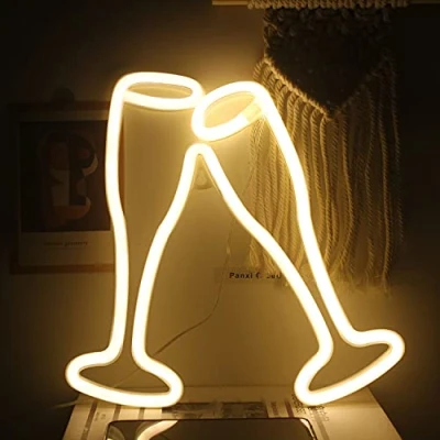 Image of Ineonlife Wine Glass Neon Signs Beer Cheers Led Light 11&quot; X Yellow Goblet Bar Sign for Wall Cocktail Decorative Lights Bedroom Restaurant Nightclub Store