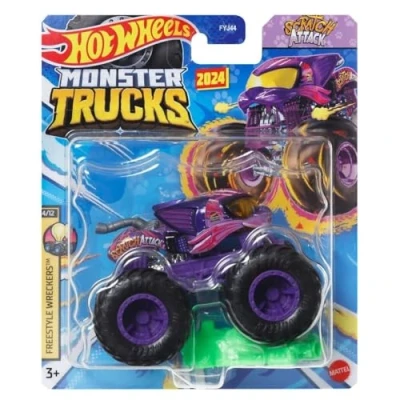 Image of Hot Wheels Monster Trucks New for 2024 1:64 Scale (Scratch Attack 4/12 Freestyle Wreckers)