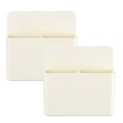 Image of 2 Pieces Large Capacity White Strong Magnetic Chalk Holder,Fridge Magnet Holder,Marker Holder,Locker Container Organizer, Letter Holder Fridge,Wall Pen/Remote Control Holder,Whiteboard Pen