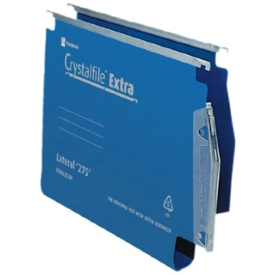 Image of Rexel 275 Lateral Hanging Files with Tabs and Inserts, 50 mm base, Polypropylene, Blue, Crystalfile Extra, Pack of 25, 71765