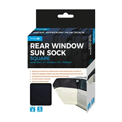 Image of Simply SUN10 Pk2 Rear Window Sun Socks Small Square, Pair of 2, Child Proof, Blocks Up Rays and Heat, Universal Fit