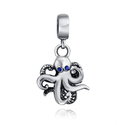Image of Squid Scuba Diver Tropical Vacation Nautical Octopus Dangle Charm Bead For Women Oxidized .925 Sterling Silver Fits European Bracelet
