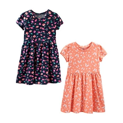 Image of Simple Joys by Carter&#039;s Baby Girls&#039; Short Sleeve and Sleeveless Dress Sets, Pack of 2 Casual, Navy Floral/Peach Butterfly Print, 3 Years