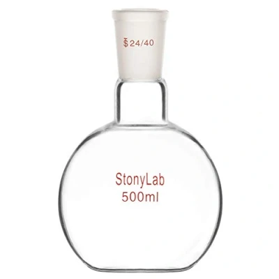 Image of StonyLab Borosilicate Glass Heavy Wall Single Neck Flat Bottom Boiling Flask, with 24/40 Standard Taper Outer Joint, 500ml