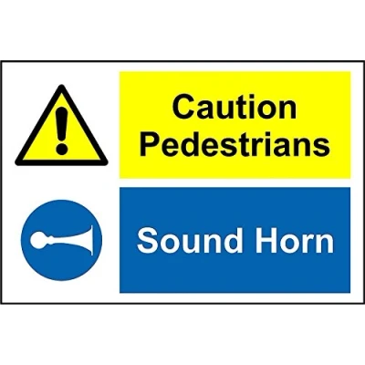 Image of Caution pedestrians. Sound horn sign 3mm Aluminium 300mm x 200mm