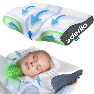 Image of Derila Kingsize Memory Foam Ergonomic Pillow. The Perfect Bed Pillow (Pack of 1) for Side, Back, Stomach Sleepers. With Contoured You Will Wake Up Refreshed