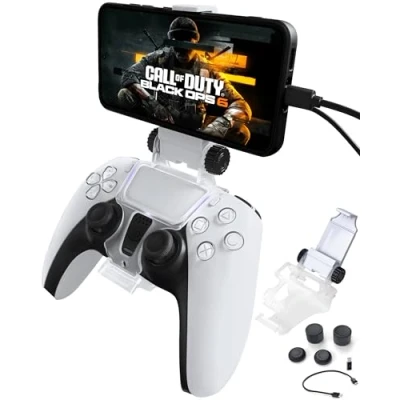 Image of Joso Phone Mount for Ps5 controller, Remote Play Mobile Gaming Holder Dualsense Adiustable Gamepad Clip with 4 Thumbstick Grips