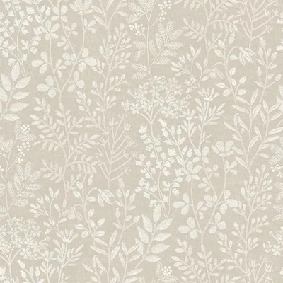Image of Grandeco Embroidery Stitched Organic Foliage Trail Wallpaper, Neutral