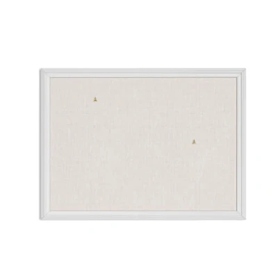 Image of U Brands Farmhouse Linen Cork Board, 58x43 cm, White Wood Style Pin Board Frame, Industrial Grade Pinning Surface