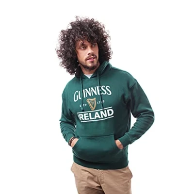 Image of Guinness Pullover Hoodie With Logo &amp; Ireland Print, Forest Green Colour, Green, XL