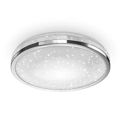 Image of B.K.Licht LED Ceiling Light, Star Light Effect, Built in 15W Board, 4000K Natural White, 1500Lm, Ø13in, IP20, Round Lamp with Chrome Finish Frame, Modern Fitting for Dining Room