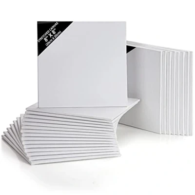 Image of Kurtzy 24 Pack Blank Canvas 20 x 20cm (8 8 inches) Pre Stretched Square Panel Boards Suitable for Acrylic and Oil Painting Also Sketching Drawing