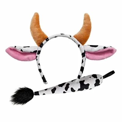 Image of jokeshop Cow Set (Ears with Horns &amp; Tail) Adults Bull Ram Farmyard Animal Headband Accessory Nativity World Book Day Fancy Dress