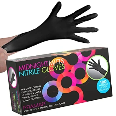 Image of FRAMAR Black Nitrile Gloves Medium Disposable Medium, Non Latex Free Mechanic Gloves, Mechanics 100 Pack