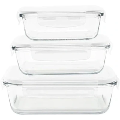 Image of Pebbly pkv 3srb Rectangular Boxes, Set of 3/21 x 15 cm Clear Glass