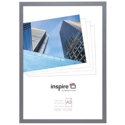 Image of Hampton Frames ZURICH A2 (42x59cm) Pack of 2 Grey Poster Photo Frame Acrylic (Non Glass) Front ZURA2GRYX PK2
