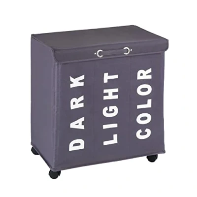 Image of WENKO 62083100 laundry collector Trivo grey 3 compartments Capacity: 116 l, Polyester, 56 x 60 35 cm, Dark