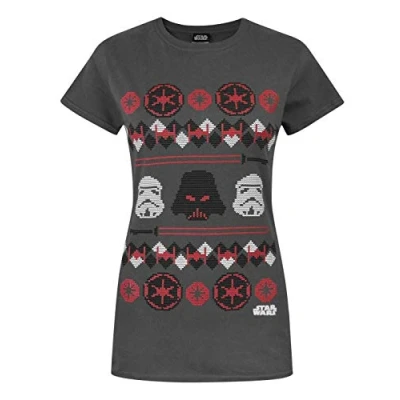 Image of Star Wars Darth Vader Fair Isle Christmas Women&#039;s T Shirt Charcoal