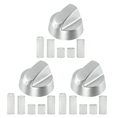 Image of Spares2go Control Knobs/Dials for Indesit Oven Cooker &amp; Hob (Pack of 3 + Adaptors, Silver)