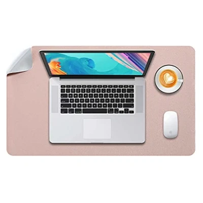 Image of DOBAOJIA Desk Pad Large, Mat, Extended Mouse L, Blotter, Laptop Writing for Office/Home, Dual Side Use PU Leather Waterproof 23.6&quot; X 13.8&quot;(Pink/Silver)