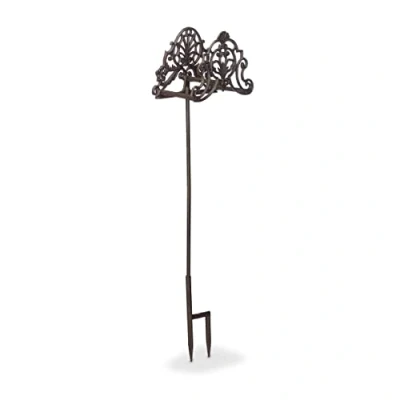 Image of Relaxdays Hose Pipe Holder, Freestanding, Cast Iron, Antique Design, Rustic, Garden Decor, HxWxD: 100 x 27 16cm, Brown, 16 cm