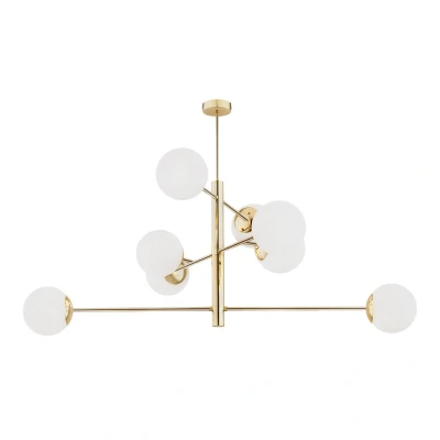 Image of Cameron Globe Pendant Ceiling 8 Light Opal Matt, Brass Steel