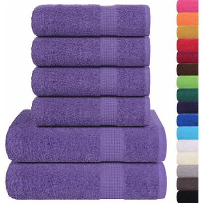 Image of vidaXL 6 Piece Towel Set Purple 360 gsm 100% Cotton