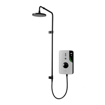 Image of Triton Showers ENlight® UNIQ® Thermostatic Electric Shower 9.5 kW Smart Digital with Black Showerhead &amp; Anti Twist Hose Grey Unit Instant