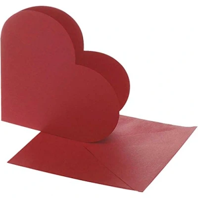Image of Heart Shaped Cards, card size 12,5x12,5 cm, envelope 13,5x13,5 red, 10sets
