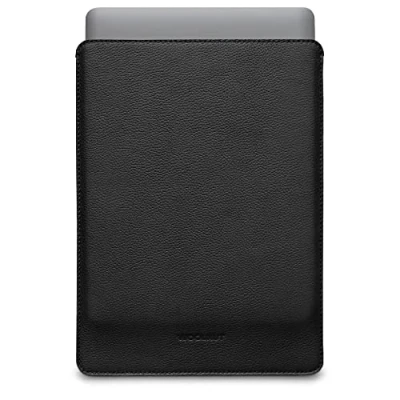 Image of WOOLNUT Leather Sleeve Case for MacBook Pro 13 &amp; Air 13/13.6 inch Charge in Full Grain Leather, Wool Felt Interior Tailor Made Fit Scandinavian Design Black
