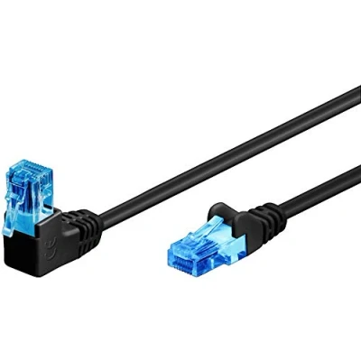 Image of goobay 51529 CAT 6A Patch Cable, 90 Degree Plug, Network Ethernet, Playstation, Xbox, LAN DSL, U/UTP, RJ45 Black, 1 Metre