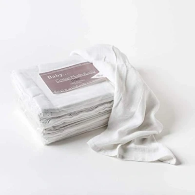 Image of Baby Muslin Squares Cloths Pack of 12 Cotton Material White 70 x