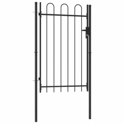 Image of vidaXL Garden Fence Gate Single Door with Arched Top, Heavy Duty Steel Construction, Powder Coated Finish for Rust Resistance, Includes 3 Keys Security, Suitable Patio or Terrace Black