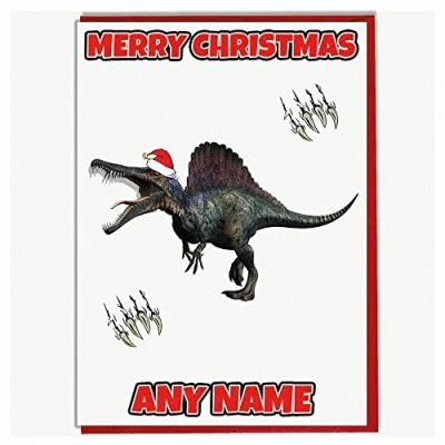 Image of AK Giftshop Personalised Spinosaurus Dinosaur Christmas Card