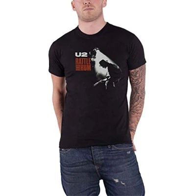 Image of U2 T Shirt Rattle &amp; Hum Album Cover Band Logo Official Mens Black L